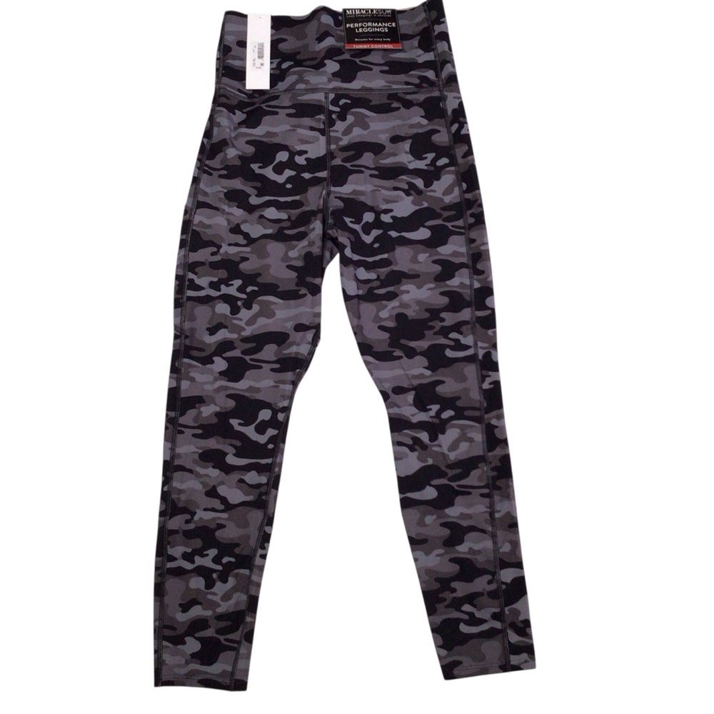 Miraclesuit Comfort Tech Black Gray Camouflage Performance Leggings NWT